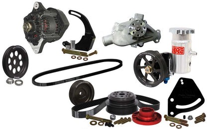SBC SERPENTINE KIT,BLOCK MOUNT POWER STEERING,15%,DENSO ALTERNATOR KIT