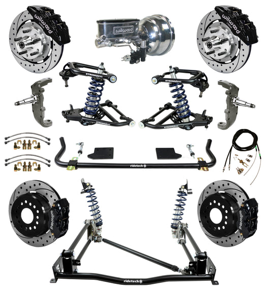 COILOVER & 4-LINK SYSTEM,WILWOOD 12" DRILL BRAKES,BLACK 6 PISTON CAL,55-57 CHEVY