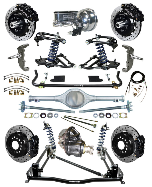 COILOVER & 4-LINK SYSTEM,CURRIE REAR END,WILWOOD 13"/12" DRILLED,BLACK,55-57