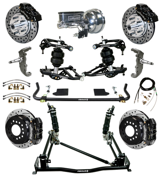 AIR RIDE & 4-LINK SYSTEM,ARMS,WILWOOD 11" DRILLED BRAKES,BLACK CAL.,55-57 CHEVY