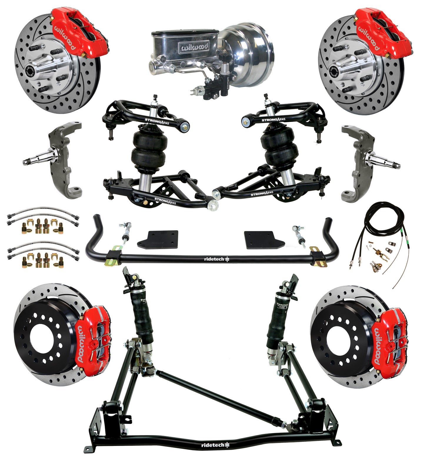 AIR RIDE & 4-LINK SYSTEM,ARMS,WILWOOD 11" DRILLED BRAKES,RED CALIPER,55-57 CHEVY