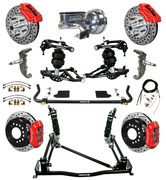 AIR RIDE & 4-LINK SYSTEM,ARMS,WILWOOD 11" DRILLED BRAKES,RED CALIPER,55-57 CHEVY