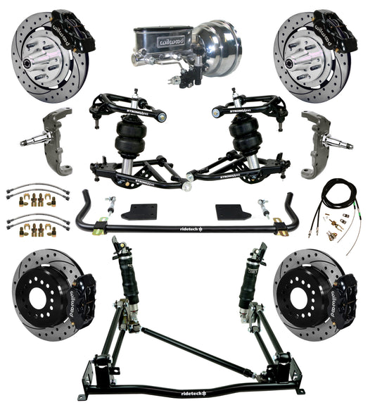 AIR RIDE & 4-LINK SYSTEM,ARMS,WILWOOD 12" DRILLED BRAKES,BLACK CAL.,55-57 CHEVY