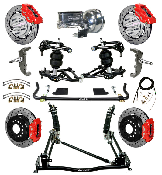 AIR RIDE & 4-LINK SYSTEM,ARMS,WILWOOD 12" DRILLED BRAKES,RED CALIPER,55-57 CHEVY