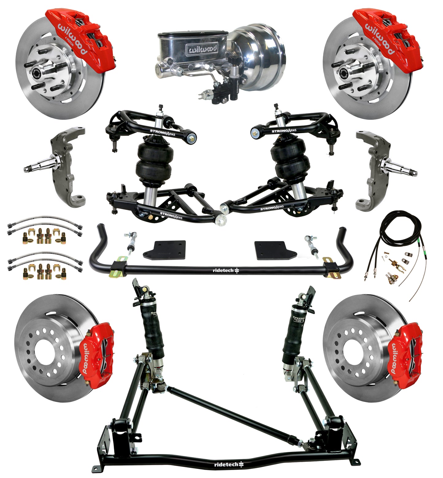 AIR RIDE & 4-LINK SYSTEM,WILWOOD 12" BRAKES,RED 6 PISTON CALIPERS,55-57 CHEVY