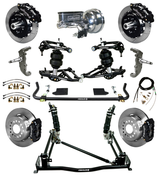 AIR RIDE & 4-LINK SYSTEM,WILWOOD 13" FRONT/12" REAR BRAKES,BLACK,55-57 CHEVY