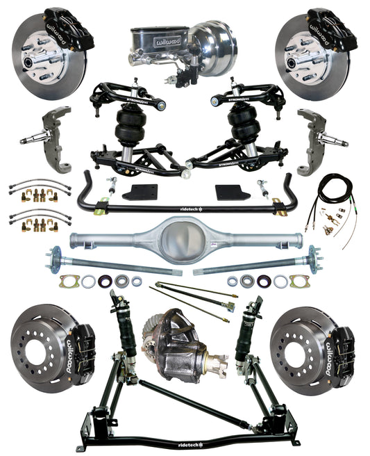 AIR RIDE & 4-LINK SYSTEM,CURRIE REAR END,WILWOOD 11" BRAKES,BLACK,55-57 CHEVY