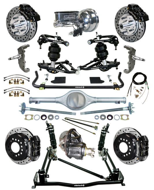 AIR RIDE & 4-LINK SYSTEM,CURRIE REAR END,WILWOOD 11" DRILLED BRAKES,BLACK,55-57