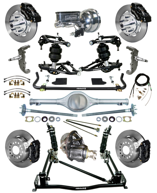 AIR RIDE & 4-LINK SYSTEM,CURRIE REAR END,WILWOOD 12" BRAKES,BLACK,55-57 CHEVY