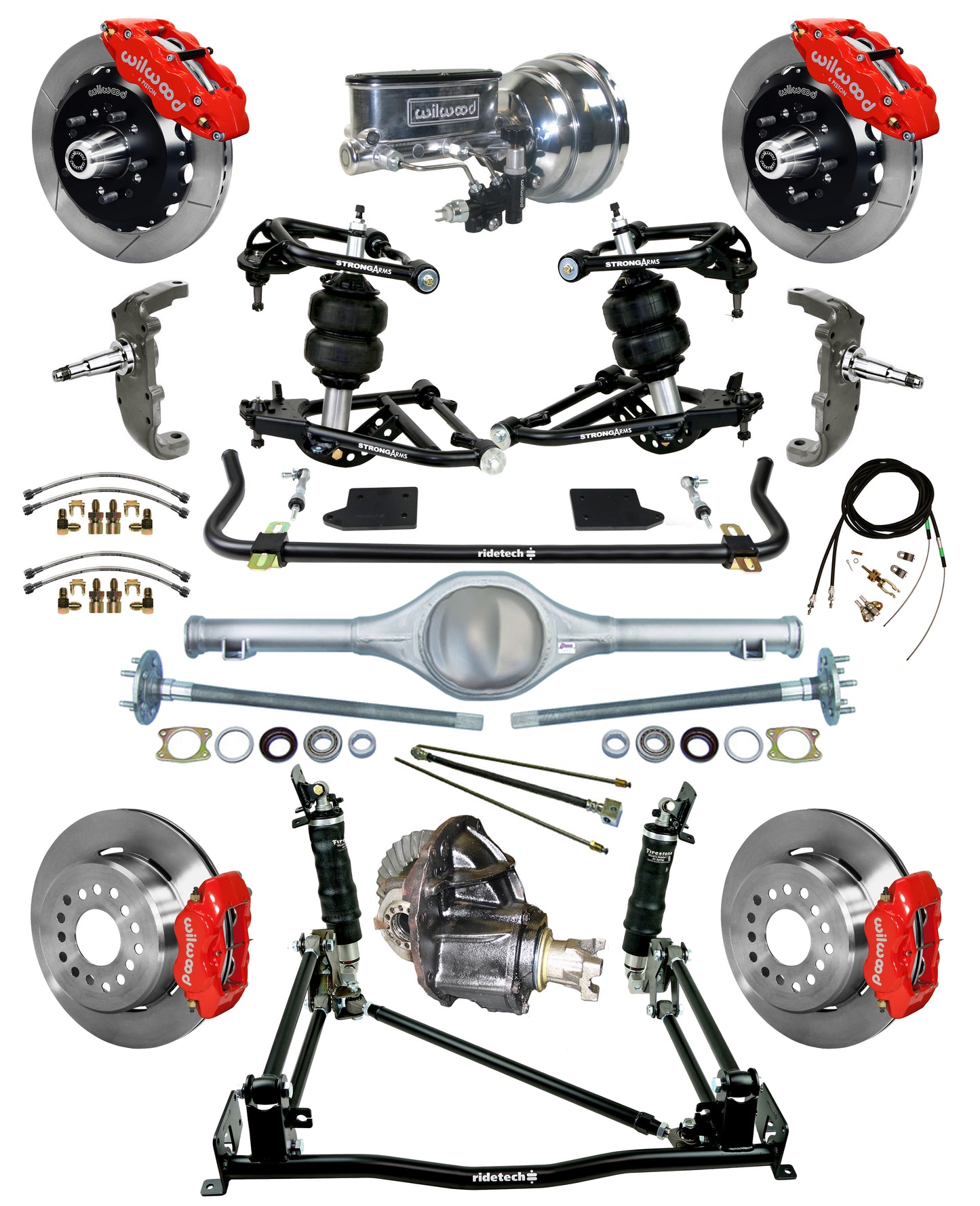 AIR RIDE & 4-LINK SYSTEM,CURRIE REAR END,WILWOOD 13"/12" BRAKES,RED,55-57
