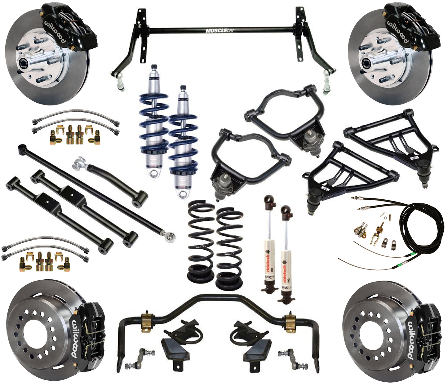 COILOVER & STRONGARM SYSTEM,BARS,WILWOOD 11" BRAKES,BLACK CALIPERS,59-64 CHEVY