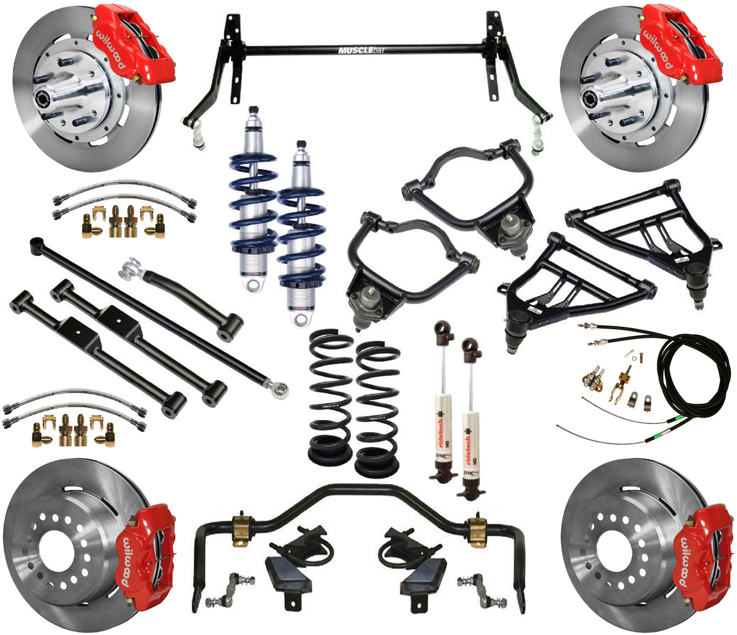 COILOVER & STRONGARM SYSTEM,BARS,WILWOOD 12" BRAKES,RED CALIPERS,59-64 CHEVY