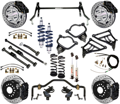 COILOVER & STRONGARM SYSTEM,WILWOOD 12" DRILLED BRAKES,BLACK CAL.,59-64 CHEVY