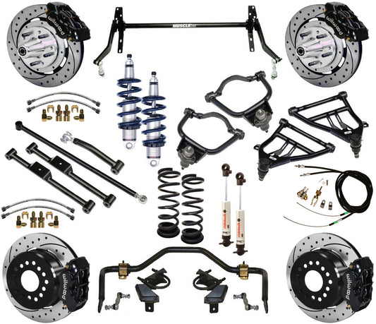 COILOVER & STRONGARM SYSTEM,WILWOOD 12" DRILLED BRAKES,BLACK CAL.,59-64 CHEVY