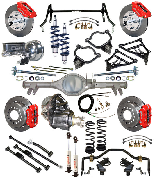 COILOVER & STRONGARM SYSTEM,CURRIE REAR END,WILWOOD 11" BRAKES,RED,59-64 CHEVY