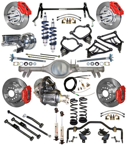 COILOVER & STRONGARM SYSTEM,CURRIE REAR END,WILWOOD 12" BRAKES,RED,59-64 CHEVY