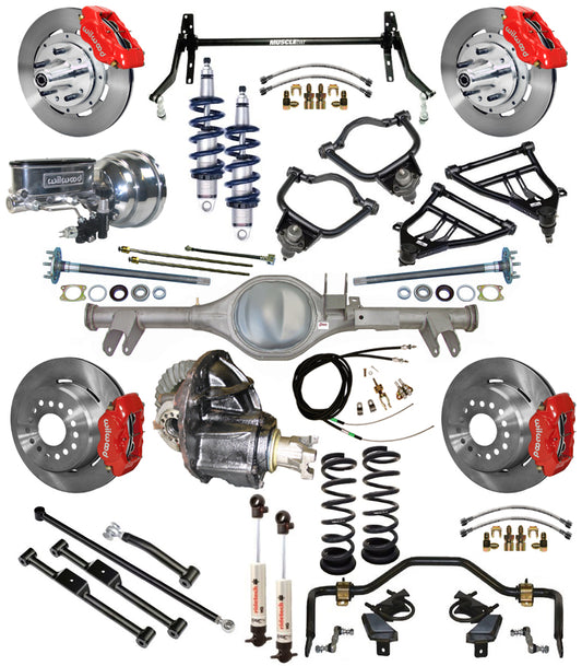 COILOVER & STRONGARM SYSTEM,CURRIE REAR END,WILWOOD 12" BRAKES,RED,59-64 CHEVY