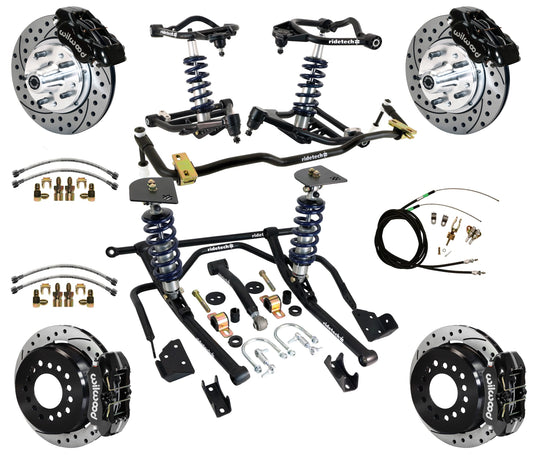 COILOVER & STRONGARM SYSTEM,WILWOOD 11" DRILLED BRAKES,BLACK CAL.,59-64 CHEVY