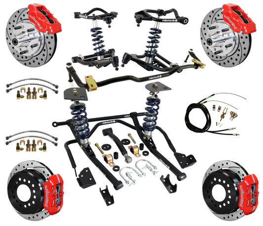 COILOVER & STRONGARM SYSTEM,BARS,WILWOOD 11" DRILLED BRAKES,RED CAL.,59-64 CHEVY
