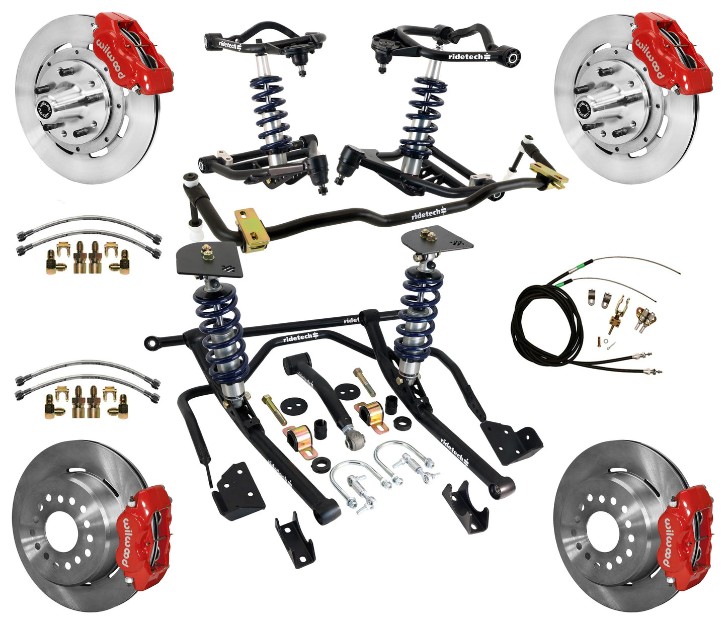 COILOVER & STRONGARM SYSTEM,BARS,WILWOOD 12" BRAKES,RED CALIPERS,59-64 CHEVY