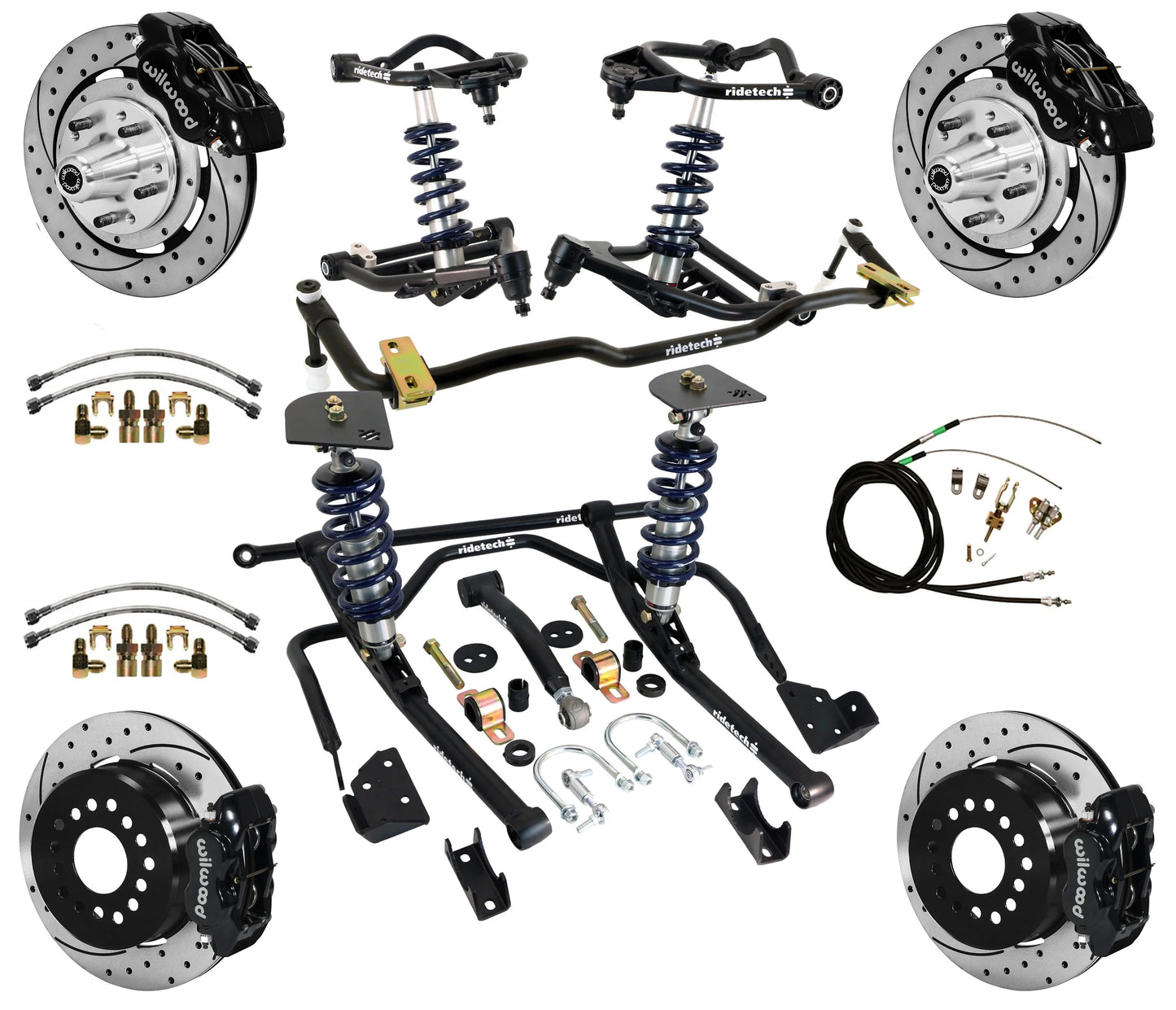 COILOVER & STRONGARM SYSTEM,WILWOOD 12" DRILLED BRAKES,BLACK CAL.,59-64 CHEVY