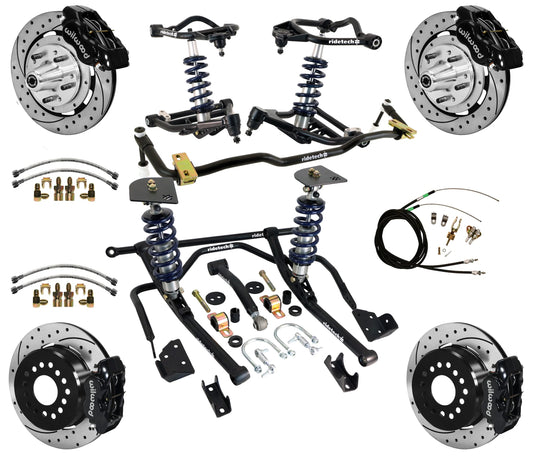 COILOVER & STRONGARM SYSTEM,WILWOOD 12" DRILLED BRAKES,BLACK CAL.,59-64 CHEVY