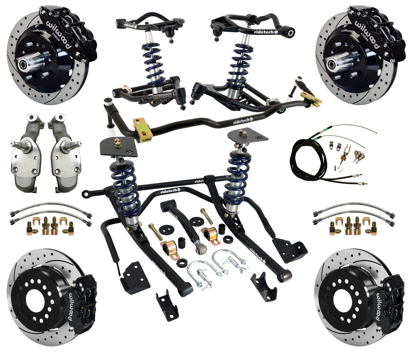 COILOVER SYSTEM,WILWOOD 13/12" DRILL,BLACK CALIPERS,SPINDLES,59-64 CHEVY