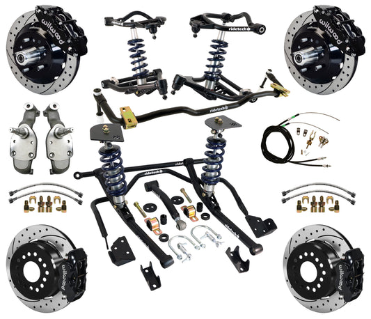 COILOVER SYSTEM,WILWOOD 13/12" DRILL,BLACK CALIPERS,SPINDLES,59-64 CHEVY