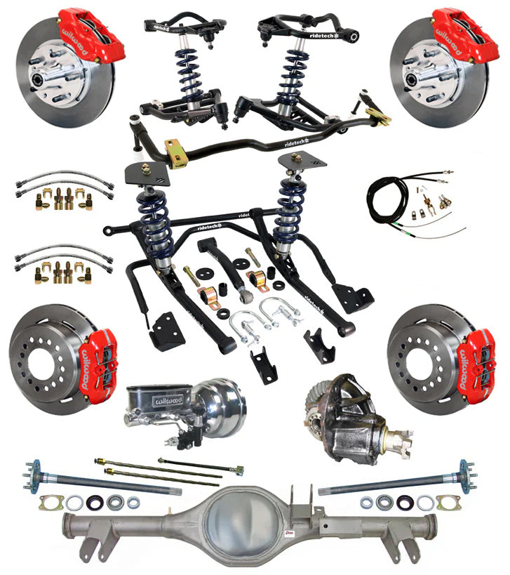 COILOVER & STRONGARM SYSTEM,CURRIE REAR END,WILWOOD 11" BRAKES,RED,59-64 CHEVY