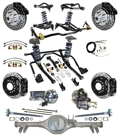COILOVER & STRONGARM SYSTEM,CURRIE REAR END,WILWOOD 11" DRILLED BRAKES,BLK,59-64