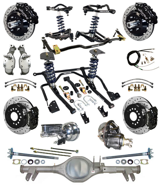 COILOVER SYSTEM,CURRIE REAR END,WILWOOD 13/12" DRILL,BLACK,SPINDLES,59-64 CHEVY