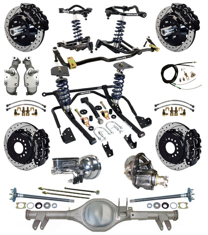 COILOVER SYSTEM,CURRIE REAR END,WILWOOD 13" DRILL,BLACK,SPINDLES,59-64 CHEVY