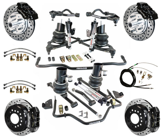 AIR RIDE & STRONGARM SYSTEM,WILWOOD 11" DRILLED BRAKES,BLACK CAL.,59-64 CHEVY