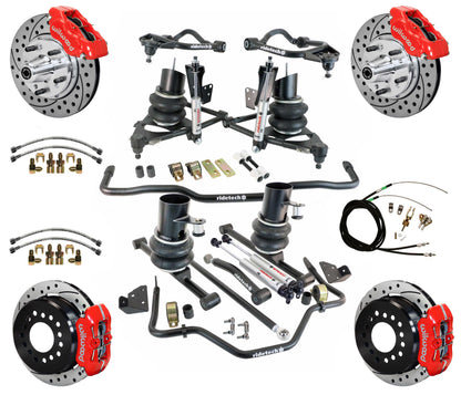 AIR RIDE & STRONGARM SYSTEM,WILWOOD 11" DRILLED BRAKES,RED CAL.,59-64 CHEVY