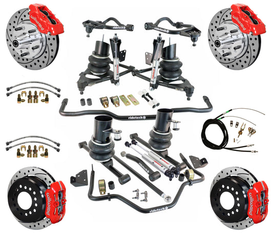 AIR RIDE & STRONGARM SYSTEM,WILWOOD 11" DRILLED BRAKES,RED CAL.,59-64 CHEVY