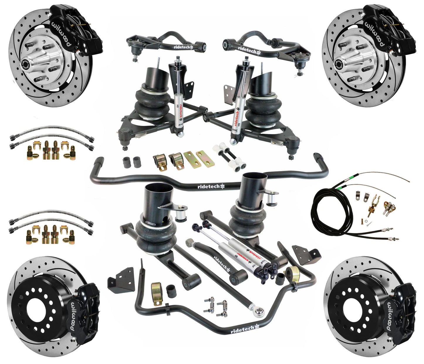 AIR RIDE & STRONGARM SYSTEM,WILWOOD 12" DRILLED BRAKES,BLACK CAL.,59-64 CHEVY