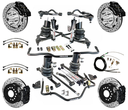 AIR RIDE & STRONGARM SYSTEM,WILWOOD 12" DRILLED BRAKES,BLACK CAL.,59-64 CHEVY