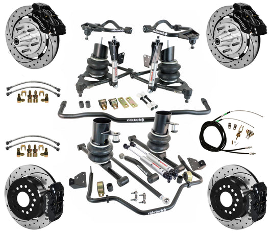 AIR RIDE & STRONGARM SYSTEM,WILWOOD 12" DRILLED BRAKES,BLACK CAL.,59-64 CHEVY