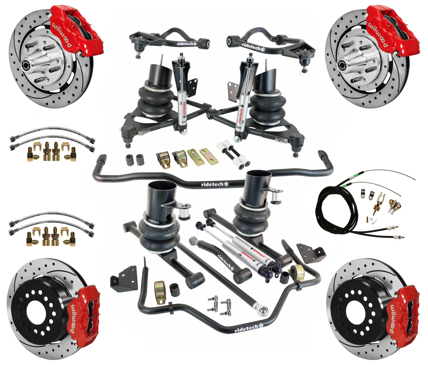AIR RIDE & STRONGARM SYSTEM,WILWOOD 12" DRILLED BRAKES,RED CAL.,59-64 CHEVY
