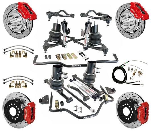 AIR RIDE & STRONGARM SYSTEM,WILWOOD 12" DRILLED BRAKES,RED CAL.,59-64 CHEVY