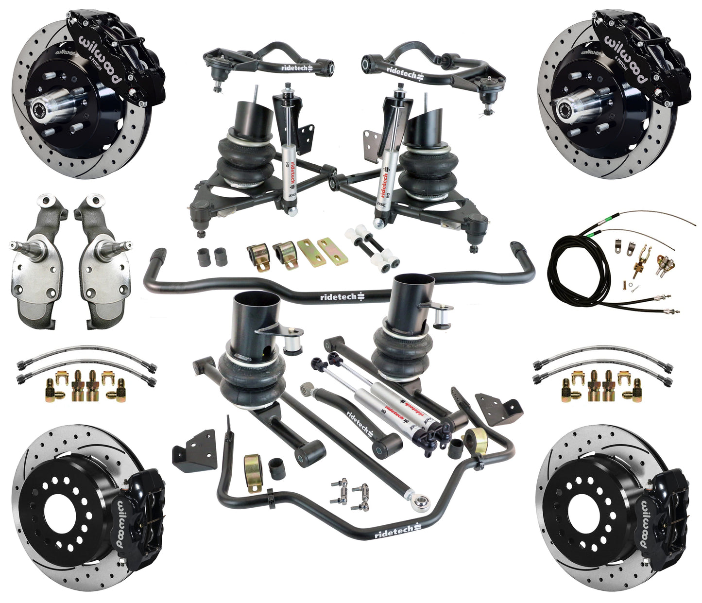 AIR RIDE SYSTEM,WILWOOD 13/12" DRILL,BLACK CALIPERS,SPINDLES,59-64 CHEVY