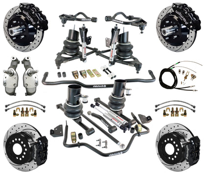 AIR RIDE SYSTEM,WILWOOD 13/12" DRILL,BLACK CALIPERS,SPINDLES,59-64 CHEVY