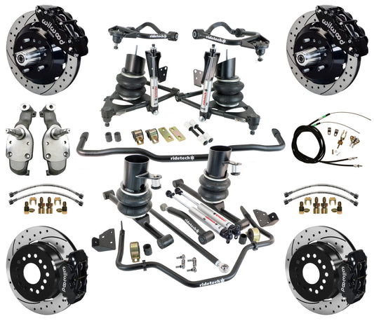 AIR RIDE SYSTEM,WILWOOD 13/12" DRILL,BLACK CALIPERS,SPINDLES,59-64 CHEVY