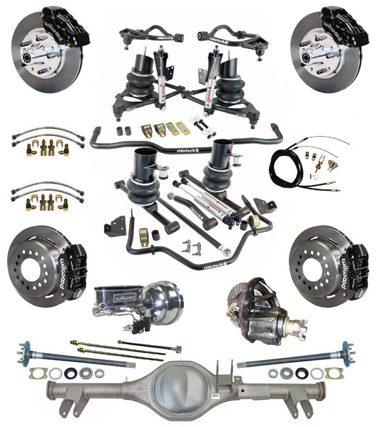 AIR RIDE & STRONGARM SYSTEM,CURRIE REAR END,WILWOOD 11" BRAKES,BLACK,59-64 CHEVY