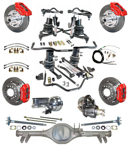AIR RIDE & STRONGARM SYSTEM,CURRIE REAR END,WILWOOD 11" BRAKES,RED,59-64 CHEVY