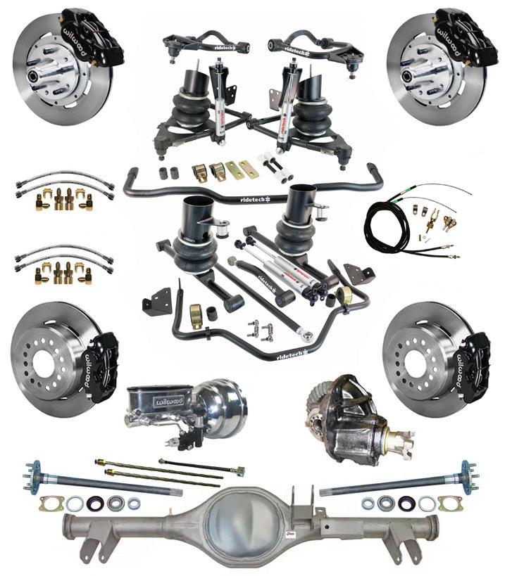 AIR RIDE & STRONGARM SYSTEM,CURRIE REAR END,WILWOOD 12" BRAKES,BLACK,59-64 CHEVY