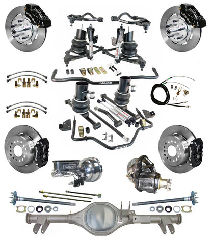 AIR RIDE & STRONGARM SYSTEM,CURRIE REAR END,WILWOOD 12" BRAKES,BLACK,59-64 CHEVY
