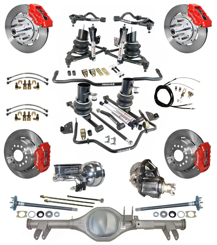 AIR RIDE & STRONGARM SYSTEM,CURRIE REAR END,WILWOOD 12" BRAKES,RED,59-64 CHEVY