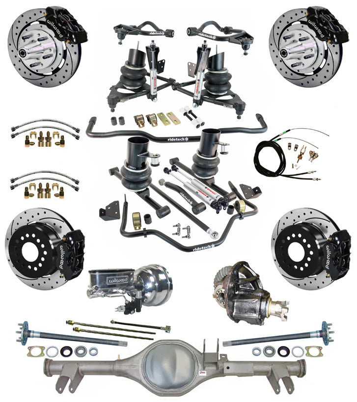 AIR RIDE & STRONGARM SYSTEM,CURRIE REAR END,WILWOOD 12" DRILLED BRAKES,BLK,59-64