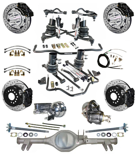 AIR RIDE & STRONGARM SYSTEM,CURRIE REAR END,WILWOOD 12" DRILLED BRAKES,BLK,59-64